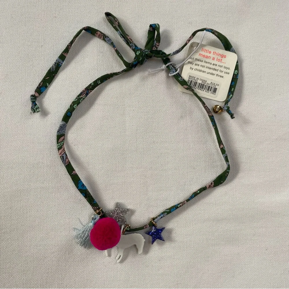Crewcuts J.Crew Girls Fabric Zebra Star Pompom Necklace Green Pink NWT